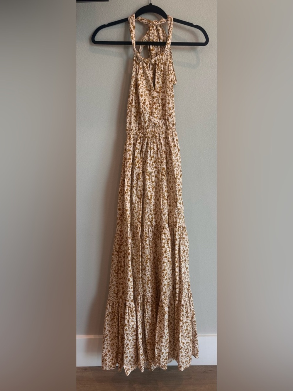 Floral Tie-Halter Maxi Dress in Cream and Yellow